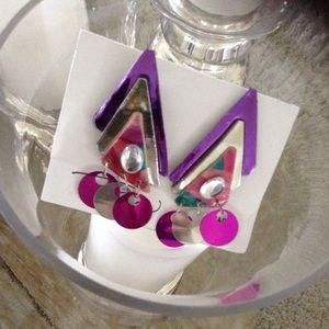 SOLID RIBBONS SIL/PUR/FUCIA HANDMADE EARRINGS